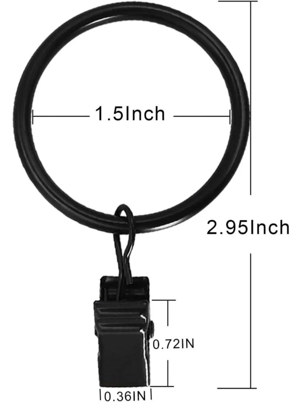 40 Pack Black Metal Curtain Clip Rings - 1.5